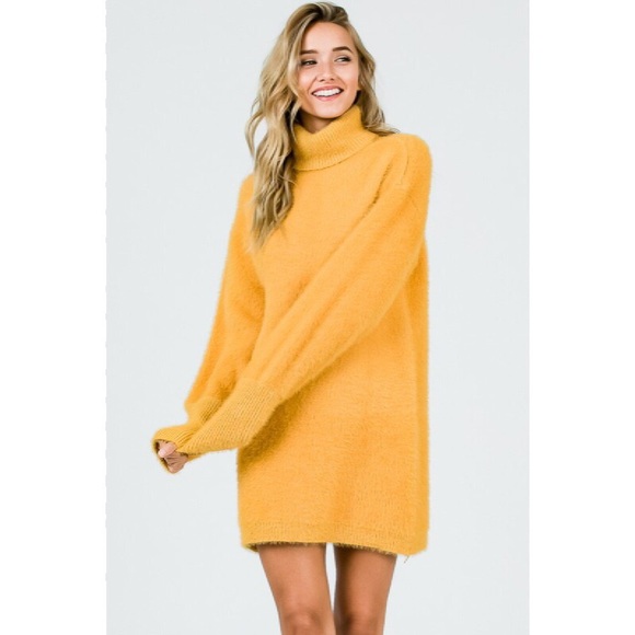 Faux Fur Sweater Dress in Mustard New S M - Picture 4 of 8